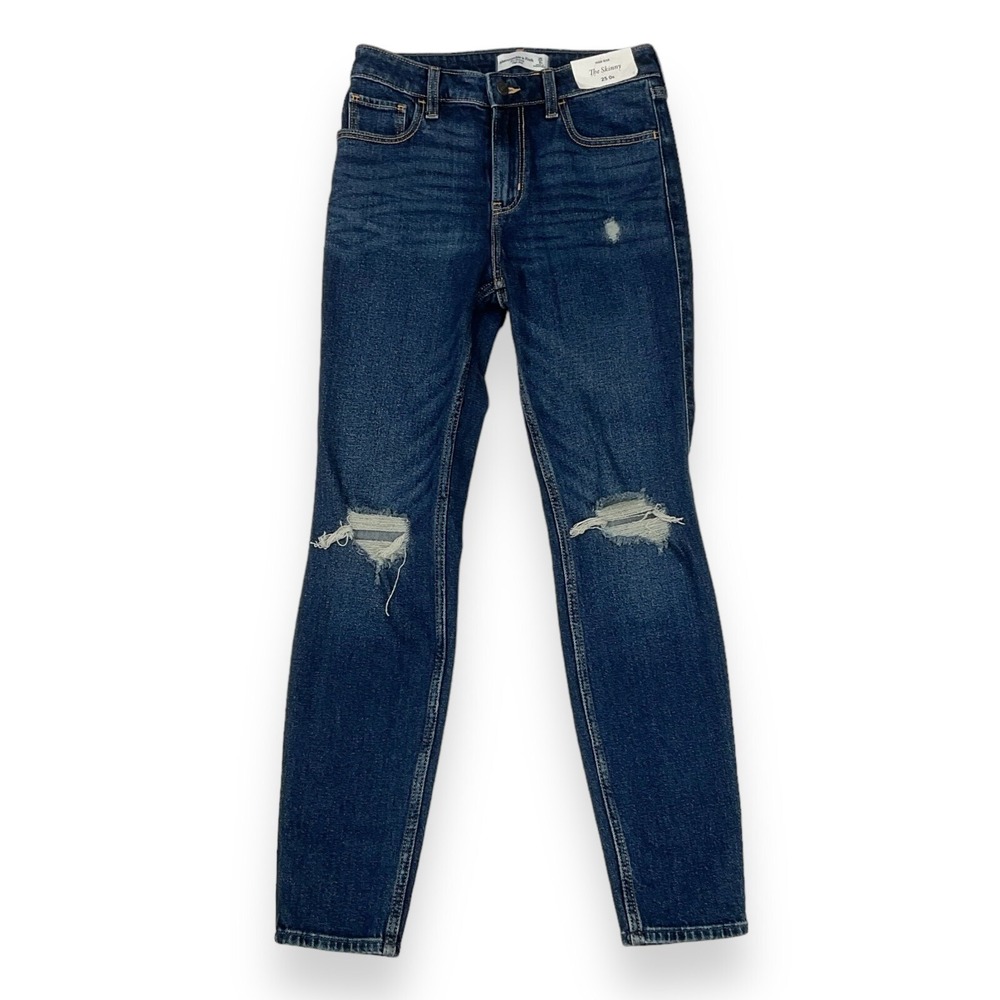 Abercrombie & Fitch Jeans Size 0 (26x27.5) Womens Blue Skinny Distressed NWT